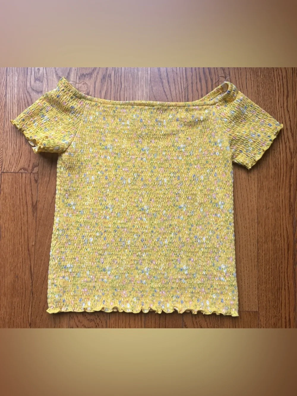 Art Class Yellow Girls Smocked Off-Shoulder Girls 14-16 Ruffle Sleeve Stretch